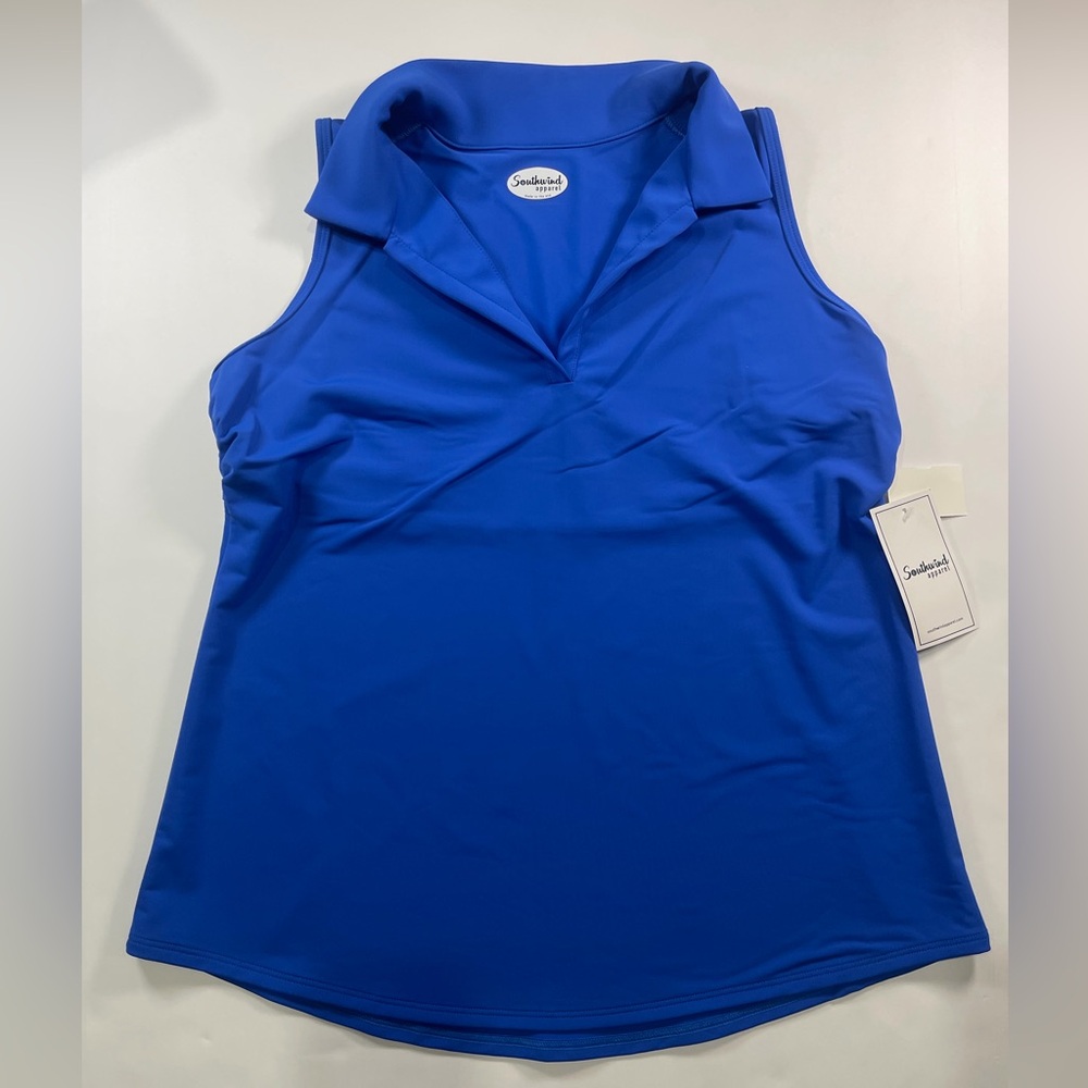 Southwind Pebble Beach Performance Blue sleeveless collared polo golf Top Sz XL